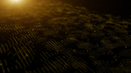 3D illustration rendering Orange gold brown yellow Abstract technology background of dot particle with stripes and flickering particles.の写真素材