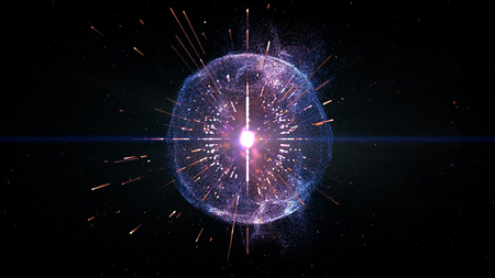 3-dimensional illustration of the future display, the motion of the particles gathered into a blue...