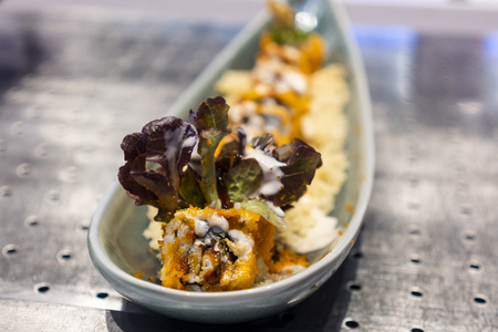 Sushi placed in the trayの写真素材