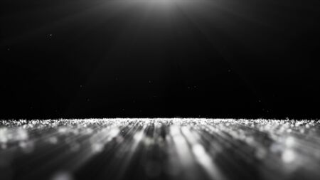 Abstract black and white dust particle glitter sparks bokeh background, lights ray shine glow beam in black and white.の写真素材
