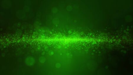 Glow green dust particale glitter sparks abstract background for celebration with light beam and shine in center.の写真素材