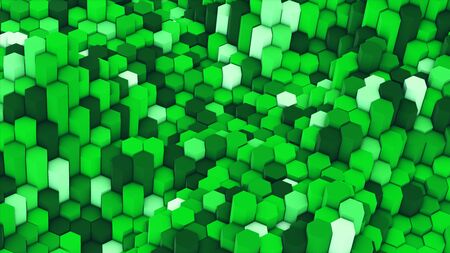 3d render abstract colorful many technical geometric hexagons as a wave white and green background....