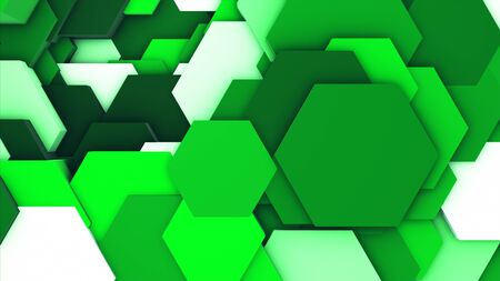 3d render abstract colorful many technical geometric hexagons as a wave white and green background....