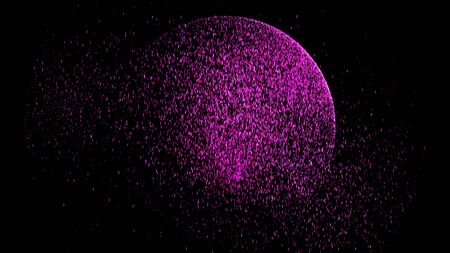 The black background has a small pink dust particles like a sparkling raindrop rotating in a circle.の写真素材
