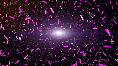 Colorful confetti party paper explosion and falling down. dark purple background.の写真素材