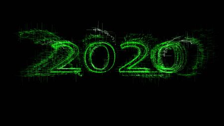 New year 2020 greeting glow white green particles.の写真素材