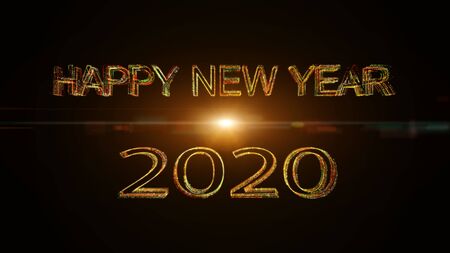 Happy New Year 2020 greet colorful glow particles 3D rendering fireworks celebration.の写真素材