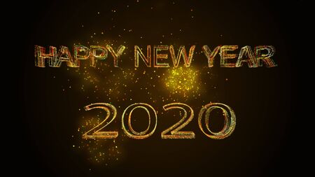 Happy New Year 2020 greet colorful glow particles 3D rendering fireworks celebration.の写真素材