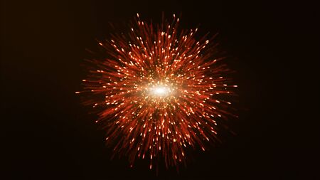 Show 3D particle lines that are beautifully orange to grow or explode. Glowing lines and light particles on a dark brown backgroundの写真素材