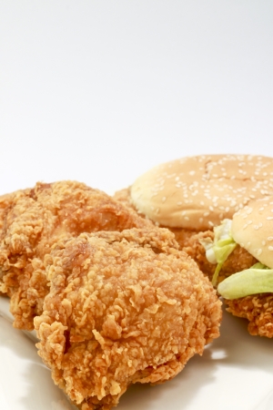 chicken and hamburgers on white backgroundの写真素材