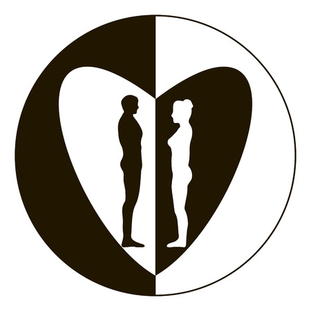 Men and women Silhouette love concept, heart , Yin and Yang, the  in vector for print or designのイラスト素材