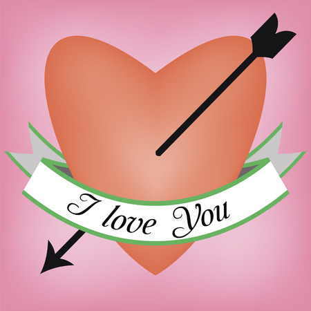 beautiful 3D heart pierced with an arrow and with calligraphic inscription - I love you for a design or print in vectorのイラスト素材