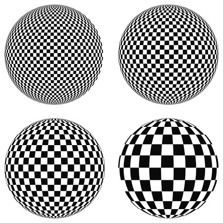 Set 3D balls with squares of black and white on a plane, sphere, vectorの写真素材