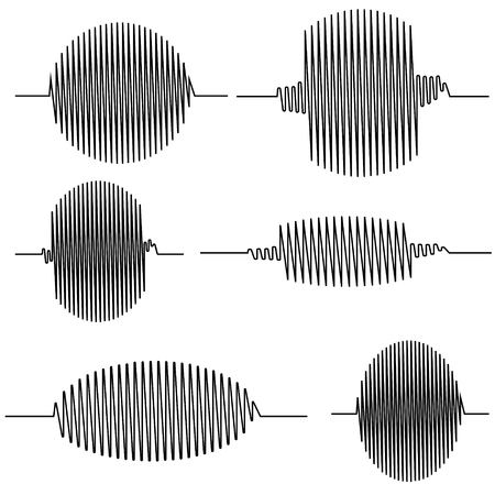 Set wavy oscillogram, seismic wave Curve, which plots the sensor with the oscilloscope oscillographic vector concept of amplitudeのイラスト素材