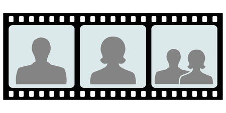 couple of the concept film for the camera negative, with silhouettes of men women and couples after a wedding, vector slideのイラスト素材