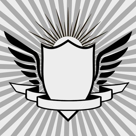 template heraldic logo, shield, wings, sun, and the ribbon banner for the company name on the background pop art background, vector templateのイラスト素材