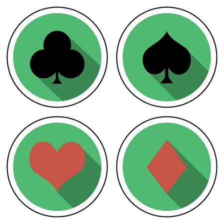 suit of playing cards flat style, marks cards for playing pokker on flat green background with shadow, vector suitのイラスト素材