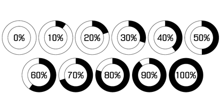 The pie chart in percent. UB percent download bar for apps, web. Performance analysis in percent by increments of 10. Vector elements infografics step 10%のイラスト素材