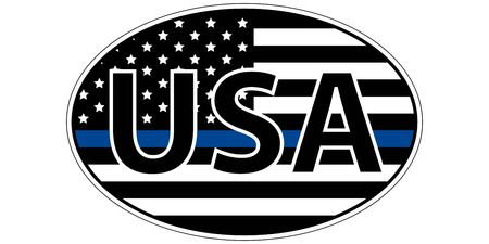 police enforcement flag sticker blue stripe symbolic of American support for law enforcement, USA flag with a blue stripe center, sticker vectorのイラスト素材