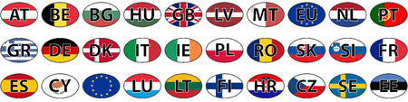 Flags of the country of the EU oval sticker vector with the abbreviated name of the state iso code the domain name of the countryのイラスト素材