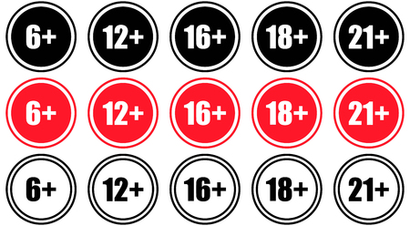 Set marks age limit, sing for the restriction of the age content, vector.  Adults content iconのイラスト素材