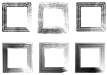 set of abstract photo frames, vintage frame hand drawn brushes in the art Nouveau style, Set of white ink grunge frames on black background vector illustration.のイラスト素材