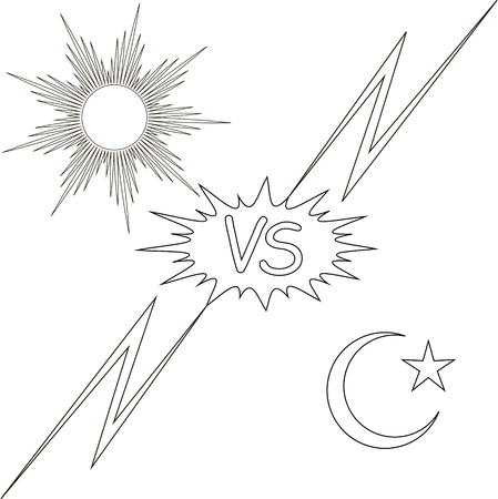 day and night vs the sun and the moon star, vector concept of the opposition of good against evilのイラスト素材