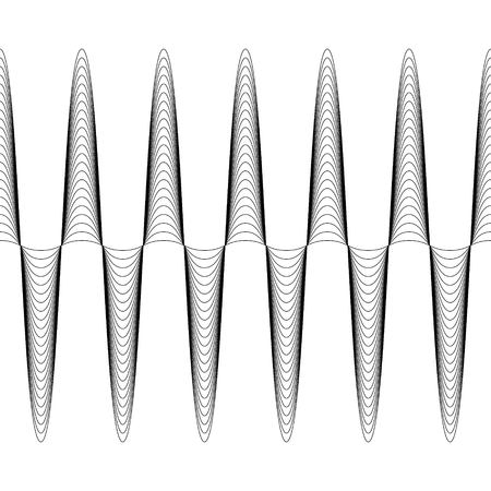 Set of waves with augmented amplitude, the vector of increasing amplitude of the wave is seamless, criss cross horizontal curvy linesのイラスト素材