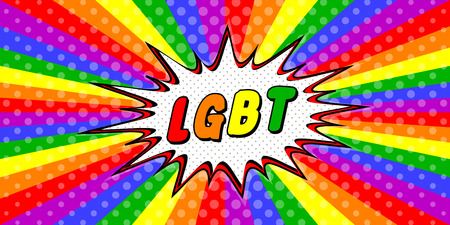 Lgbt Horizontal Pop Art Banner Rays And Halftone Effect Vector