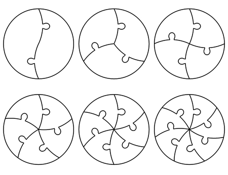 Template for infographics, a circle divided into sectors by puzzle elements, vector set of round puzzles for infographicsのイラスト素材