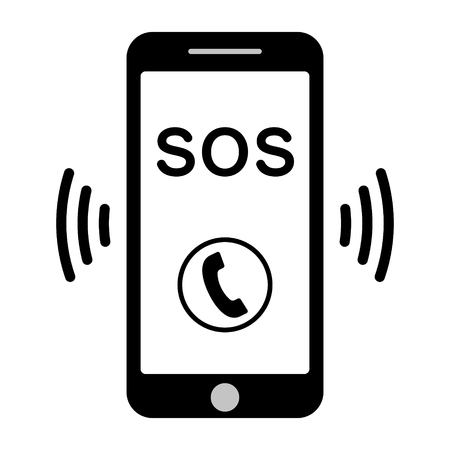 sos call icon phone, vector sos call help on phone signのイラスト素材