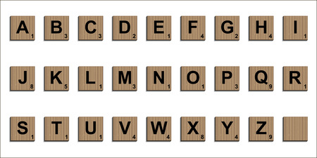 Wooden   tiles alphabet letters 3D realistic, vector word   puzzles the design elements of a board game templateのイラスト素材