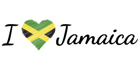 I love country Jamaica, text heart Doodle, vector calligraphic text, I love Jamaica flag heart patriot jmのイラスト素材