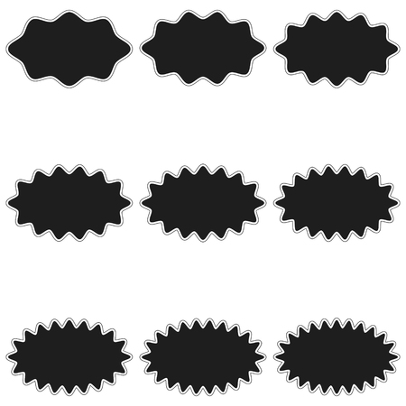 Set of sunburst label badge templates, shapes icons vector wave starburst promo blast with stroke, for design advertising stickers promo blastのイラスト素材