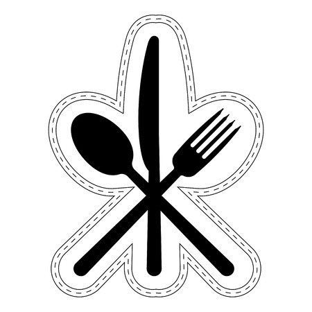 icon Cutlery restaurant catering, vector icon crossed spoon fork knife, logo sign sticker fast food knife spoon with strokeのイラスト素材