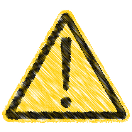 Caution Warning triangle sign Sticker vector yellow triangle sign with exclamation mark, Doodle cartoon hatching pencilのイラスト素材