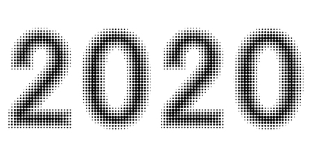 2020 new year figures date halftone style, vector 2020 halftone effect numbers. Dotted font. Dotted embossed numbersのイラスト素材