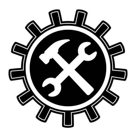 icon repair restoration vector gear mechanism wrench and hammer, symbol for repair serviceのイラスト素材