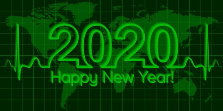 Christmas world map banner 2020 happy new year, vector 2020 the crisis, the wave matrix of cardiology, the concept of success and prosperityのイラスト素材