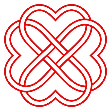 Pattern of intertwined hearts, vector knot weaving of hearts symbol eternal love and friendshipのイラスト素材