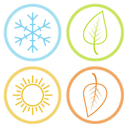 Set icons season image season, winter spring summer autumn, vector sign symbol season snowflake leaf and sunのイラスト素材