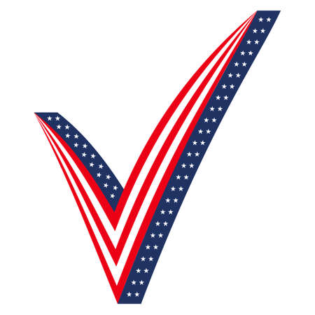 3d check mark stylized as USA flag, icon elections voting President Parliament, vector sign of voting in the elections of 2020のイラスト素材