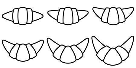 Set of icons croissant bagel with filling, vector set croissants with curved shapeのイラスト素材