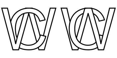 sign wc cw icon sign two interlaced letters W, C vector  wc, cw first capital letters pattern alphabet w, cのイラスト素材