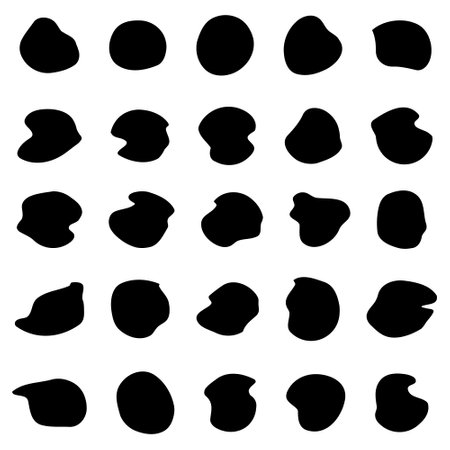 random smudge, an inkblot. Organic blob, shape speck. Slap, flex. A drop of liquid, liquid. pebble, stone silhouette. An ink spot, mottled spot irregular shape. Basic, simple rounded, smooth shapeのイラスト素材