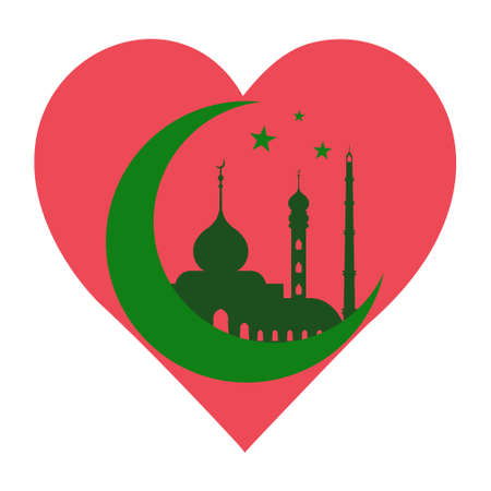 Green crescent and a mosque in a heart, a symbol of love for Islam and Allahのイラスト素材