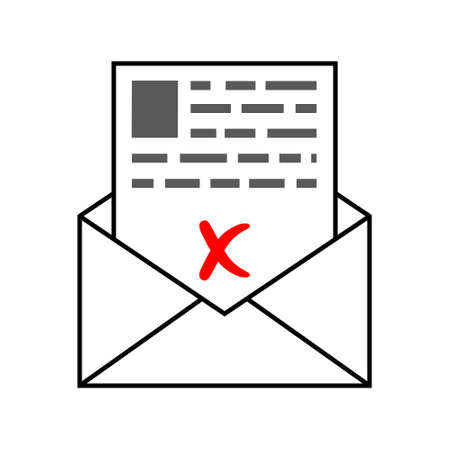 Envelope with a letter of bad sad news, a letter with a red cross document rejectedのイラスト素材