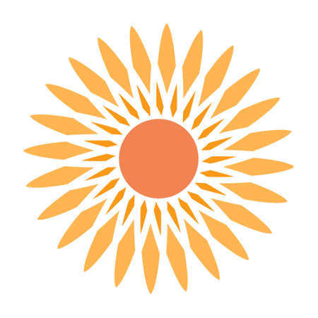 Sun with warm orange rays of light in the shape of a flower stock illustrationのイラスト素材
