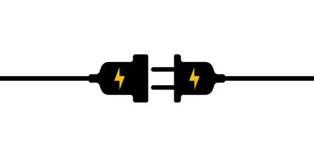 Electrical wire, plug and socket icon are disconnected 404 Internet connection, error stock illustrationのイラスト素材