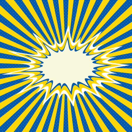 Comic background yellow blue ua rays flag color ukraine, cartoon explosion, lightning blast halftone dotsのイラスト素材